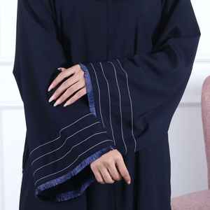 Wholesale Elegant Custom <b>White</b> and Gray Dubai Modest Abaya with Flower Embroidery Cuff Musulmane Islamic Clothing From Turkey - Product Image 4