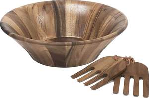 Saladier en bois d'acacia 14 avec mains de salade 3 pièces - Product Image 3