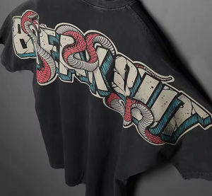 Camiseta rasgada personalizada con cuello redondo, camiseta informal holgada de manga corta, Camiseta con estampado DTG recortada con lavado ácido para hombre - Product Image 3