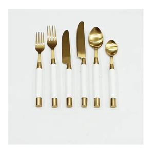 Ensemble de couverts en métal argenté tendance avec poignée en résine blanche pour hôtels et restaurants ensembles de couverts de vaisselle de table - Product Image 5