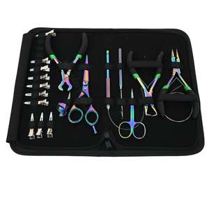 Kit d'outils pour extensions capillaires avec pinces à micro-perles, pinces de retrait, coupe-keratine, crochet de tirage, ciseaux et clip - Product Image 1