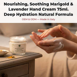 Crème pour les mains nourrissante et apaisante 75ml à la marguerite et à la lavande, hydratation intense, formule naturelle végane, OEM, marque privée, Italie, RedMoringa - Product Image 2