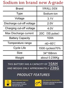 Célula de potencia cilíndrica de iones de sodio de 3,1 V y 10Ah, ciclo de vida largo de grado A, resistencia a bajas temperaturas, celdas de batería de alto rendimiento - Product Image 3
