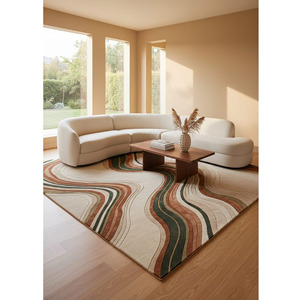 Alfombra Moderna de Lana con Diseño de Ondas Tejida a Mano, Alfombra Contemporánea para Sala de Estar con Respaldo de Látex, Regalo de Año Nuevo, Venta al por Mayor - Product Image 1
