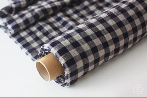 Azul marino gris lavado a la piedra 100% Lino orgánico tela de lino tejido a cuadros rayas para niñas vestidos Textiles para el hogar - Product Image 2