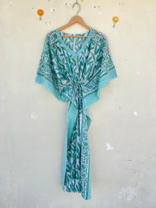 100% coton main bloc imprimé caftan bohème Floral Maxi robe taille libre indien Caftan été vêtements de plage et robe de maternité - Product Image 6