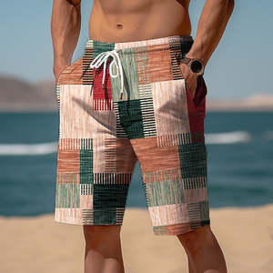 Custom Logo <b>Men's</b> Beach wear Comfortable Breathable High Elastic <b>Boxer</b> Mesh Shorts 100% Cotton High Quality Plaid Design Shorts - Product Image 1