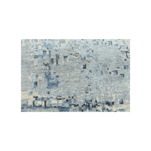 Tapis Tattvam bleu noué à la main en laine et soie de bambou LRB-9032 pour salon/chambre, motif abstrait rectangulaire, fabriqué en coton - Product Image 3