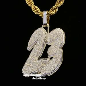 23 Number Pendant With Moissanite Stones 925 <b>Silver</b> Plated Hip Hop Men's <b>Charm</b> Jewelry Everyday Wear - Product Image 2