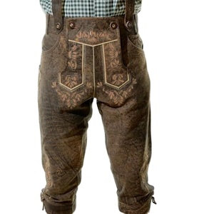 Shorts en cuir suédé vert pour hommes, style bavarois Trachten Lederhosen, coupe mi-taille, brodés, à braguette boutonnée, coupe-vent, pour le printemps - Product Image 5