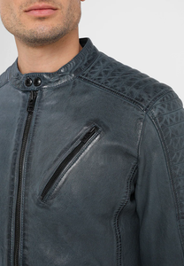 Blouson en cuir véritable pour homme, style motard, col montant, délavé et vieilli, décontracté, vintage, tendance, OEM - Product Image 6