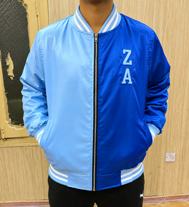 Veste de sport bicolore pour homme, bleu clair, logo ZA brodé, fermeture éclair sur le devant, style preppy, coupe classique - Product Image 1
