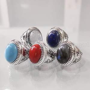 Wholesale Mens Ring Natural Moonstone Labradorite Turquoise Garnet Lapis <b>Quartz</b> Gemstone Arabic <b>Jewelry</b> 925 Sterling Silver Ring - Product Image 3