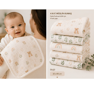 Paños de Muselina para Bebés 100% Algodón, 4 Capas, Altamente Absorbentes, Toallas de Hombro, Proveedores Directos de Denizli, Turquía, OEM, Venta al Por Mayor - Product Image 4