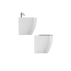 Ensemble de sanitaires Burano série 50, toilettes compactes sans rebord en céramique, à poser au sol, et bidet mural, durable, gain de place - Product Image 1