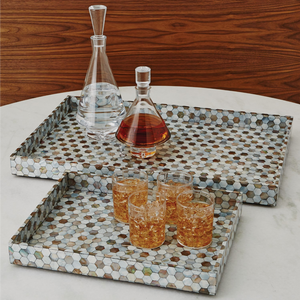 Elegante bandeja rectangular redonda de gama alta para servir madre perla mosaico incrustaciones té café servir hoteles restaurantes bodas fiestas - Product Image 5