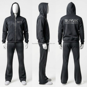 Survêtement streetwear pour homme, coupe droite, à capuche, uni, grande taille, 100% coton, avec joggers amples, délavé à l'acide, personnalisable - Product Image 5