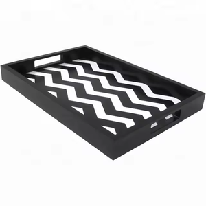 Plateaux personnalisés en incrustation de nacre Plateau de service en bois incrusté d'os en résine Plateau en bois d'écorce avec poignée en métal - Product Image 1