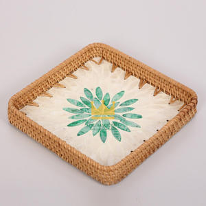 Venta al por mayor a granel de Vietnam Madre de perla Cuadrado y bandeja rectangular de ratán para servir Patrón de flores - Product Image 6