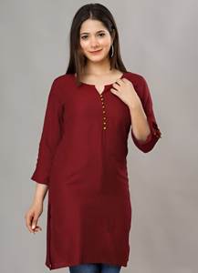 Traditional Style Casual Maroon Roman Silk <b>Kurta</b> <b>for</b> <b>Women</b> Quick Dry All Seasons Indian & Pakistani Clothing <b>for</b> Office Parties - Product Image 6