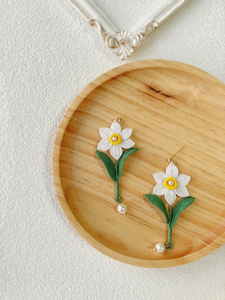 Boucles d'oreilles créatives en crochet personnalisées, motif narcisse, en <span class=keywords><strong>coton</strong></span> <span class=keywords><strong>DMC</strong></span>, micro-crochet, perles, mini-boucles d'oreilles pendantes - Product Image 3