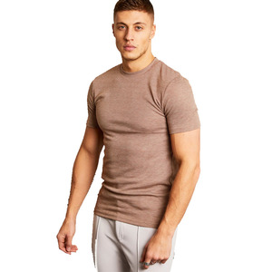Haute qualité hommes Spandex matériel marron couleur Muscle Fit Gym porter t-shirt avec O cou et manches courtes - Product Image 1