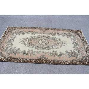 Tapis turc vintage 3,7x7,2 pieds, tapis de sol, tapis patchwork marron - Product Image 3