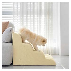 [AllmioPet] Indoor <b>Dog</b> Cat Stair Cloud Fabric Beige 4 Step AMP 4 BE Comfortable Pet Steps for <b>Couch</b> <b>Bed</b> Height - Product Image 1