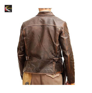 Chaqueta de Cuero Marrón Estilo Bomber para Invierno, Cuero Vacuno Genuino, Logotipo Frontal Desgastado, Producción al por Mayor - Product Image 4