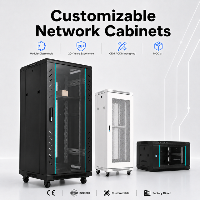 Custom 19 Inch Wallmount Network Cabinet Server Rack SPCC Steel IP20 Enclosure Tempered Glass Door for Data Center Wiring