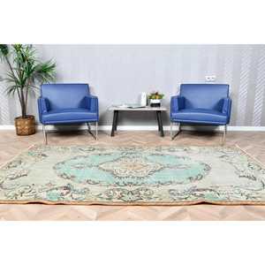 Alfombra Vintage, Alfombra Turca de 4.9x8.3 pies, Alfombra de Lana con Diseño Floral Azul y Blanco - Product Image 3