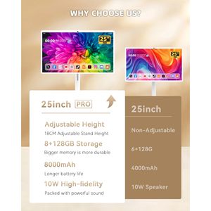 จอภาพพกพาอัจฉริยะ IPS ขนาด 25 นิ้ว พร้อมลำโพงสเตอริโอ Hi-Fi แบบ Type C ระบบปฏิบัติการ HD หน่วยความจำในตัว แบตเตอรี่ใช้งานได้ยาวนาน ขาตั้งปรับระดับได้ - Product Image 5