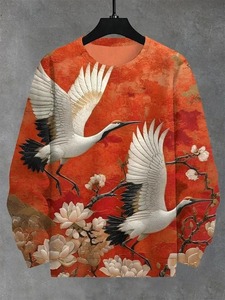 Sudadera de moda para hombre Paisaje japonés ukiyo-e Jersey de cuello redondo, Tops casuales para exteriores Camisa de vacaciones de poliéster de ajuste regular - Product Image 3