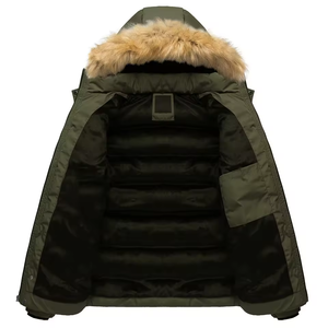 Vente en gros Nouveau style Blouson matelassé vintage pour homme en maille respirante, grande taille, avec capuche en fourrure, fermeture éclair, manches longues, design bulle, deux - Product Image 3