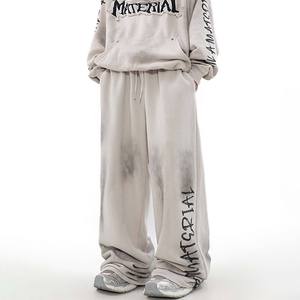 <b>Mens</b> Canvas Track Pants Anti-Wrinkle Flared Baggy Sweatpants Tactical 3D Style Plain Dyed High Heavyweight - Product Image 1
