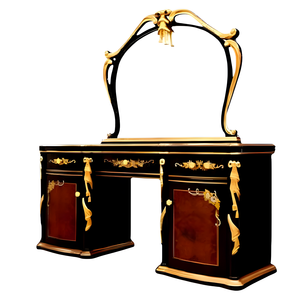Ensemble de commode de luxe de style moderne du milieu du siècle, style royal européen, bois de teck massif noir et or, chambre à coucher, salon, comprend une coiffeuse et un miroir - Product Image 5