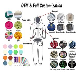 ชุดวอร์มผ้าฝ้ายเฟรนช์เทอร์รี่ 100% พิมพ์ลายสกรีน เสื้อฮู้ดดี้และกางเกงขายาว ชุดแทรคสูทแบบดิสเทรส แพทช์ แอซิดวอช สำหรับผู้ชาย - Product Image 6