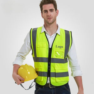 تشجيانغ عالية الوضوح البناء عمال تحذير حماية حركة المرور عاكس رصف العمل سترة زرقاء مع جيب الرمز البريدي - Product Image 1