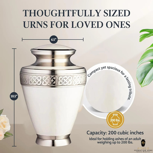 Handcrafted Aluminum Cremation <b>Urn</b> White Finish Cremation <b>Urns</b> with Meena Coating <b>Large</b> 220 Cu Capacity Leak-Proof & Engravable - Product Image 2