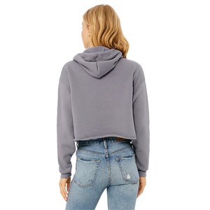 Top <b>Hot</b> Raw Hem Dropped Shoulder 52% Airlume <b>Combed</b> Ring Spun Cotton Storm Womens Cropped Winter Hoodie - Product Image 3