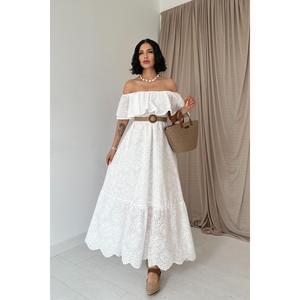 White Off-Shoulder Broderie Anglaise <b>Dress</b> - White - Product Image 1