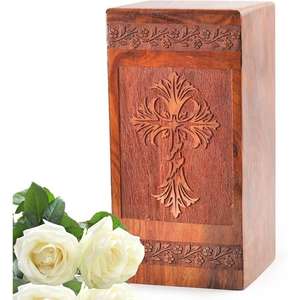 Urna de cremación de madera hecha a mano, diseño religioso, urna conmemorativa para cenizas, caja de recuerdo funeraria decorativa de exportador indio - Product Image 3
