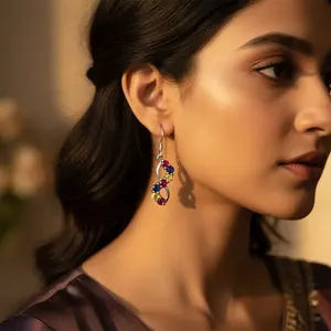 Boucles d'oreilles pendantes en argent 925 avec pierres précieuses pour femmes, bijoux fantaisie colorés - Product Image 3