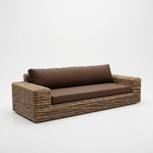 Chaise de jardin en rotin tressée à la main, durable, moderne, portable, avec coussins marron confortables, idéale pour patio, jardin et parc - Product Image 1