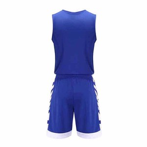 Men's Blue V-Neck Sleeveless Basketball Jersey Set Moisture Wicking Polyester Uniform Elastic Waist Shorts - Product Image 2