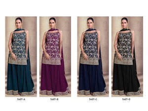 Traje directo de fábrica flexible Real Georgette Salwar Kameez Palazzo para ropa de Festival y recepción de India Export - Product Image 6