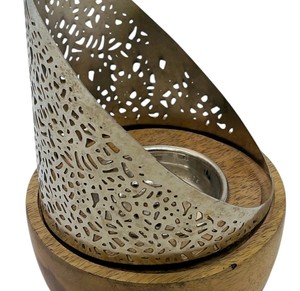 Brûleur d'encens décoratif en métal, porte-bakhoor avec base en bois, style arabe moderne pour la maison du Moyen-Orient et décoration islamique, cadeau - Product Image 6
