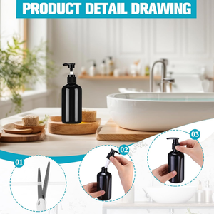 250ml Noir PET Bouteille En Plastique Presse Pompe Shampooing Lotion Corps Lavage Cosmétique Conteneur Emballage Vietnam manufacture - Product Image 6