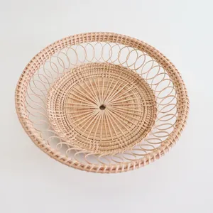 Adjustable <b>Serving</b> <b>Tray</b> Wholesale Natural Rattan <b>Serving</b> <b>Tray</b> Decorative <b>Round</b> <b>Tray</b> for Kitchen and Living Room - Product Image 6