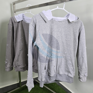 เสื้อฮู้ดดี้ผู้ชายแบบดิสเทรส ดีไซน์ยอดเยี่ยม ผ้าเฟรนช์เทอร์รี่ คอตัดเย็บ สไตล์สตรีทแวร์ คุณภาพดี ขายส่ง เสื้อฮู้ดดี้แบบขาดๆ สั่งทำได้ - Product Image 2